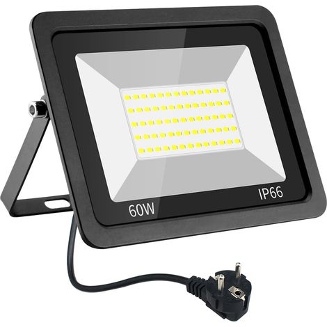 60W Projecteurs LED Extérieur avec bouchon, IP66 Etanche 6000LM Spot LED Extérieur, 6500K Blanc Froid Eclairage de Sécurité pour Jardin Cour Garage Terrasse Patio Grange (1/5)