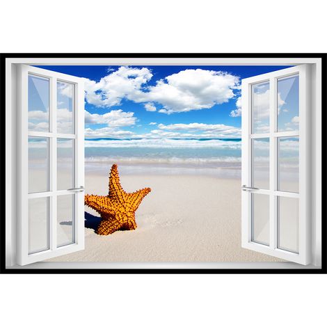 Affiche encadrée fenêtre plage étoile de mer (1/5)