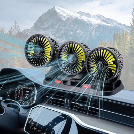Ventilateur de voiture à trois têtes avec prise allume-cigare rotative à 360°, adapté aux caravanes et aux véhicules tout-terrain (1/5)