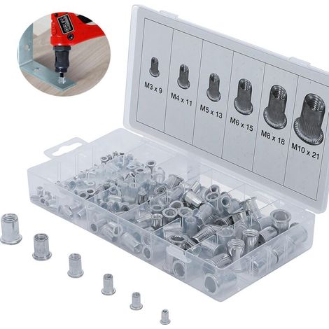 Assortiment d'écrous à rivets aveugles en acier inoxydable – 150 pièces M3 M4 M5 M6 M8 M10 – Résistance à la corrosion – Installation facile (1/5)