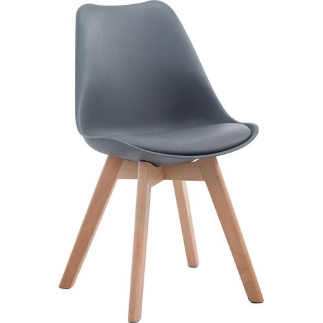 Sedia da pranzo x1 design scandinavo plastica grigia e PVC con 4 gambe in legno chiaro 100008283