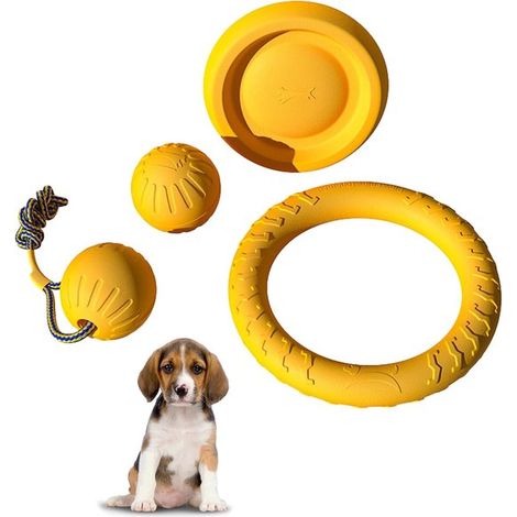 Ensemble de 4 pièces ou jouet individuel pour chien, comprenant un frisbee, une corde et une balle en EVA. (1/5)