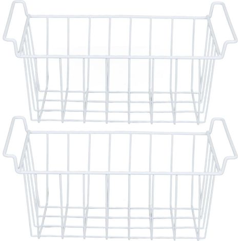 Paniers de rangement en fil métallique blanc pour cuisine, congélateur et garde-manger bacs de rangement robustes en métal pour aliments et articles ménagers. (1/5)