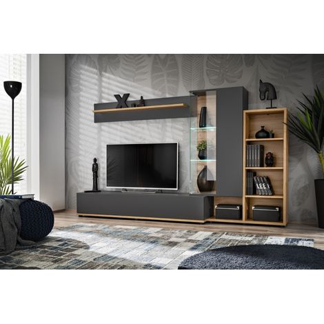 Composition murale "Silk" pour TV en bois - Gris/beige - L 240 cm x P 40 cm x H 145 cm - Livraison gratuite (1/3)