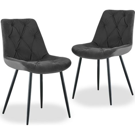 Lot de 2 chaises velours premium - Design rétro ergonomique - Dossier rembourré haute densité - Pieds métal anti-dérapants - Gris (1/5)