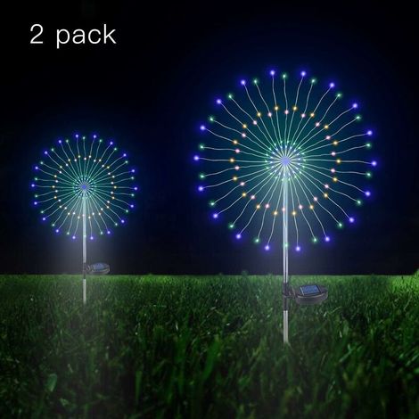 MINKUROW Solarleuchten Gartendeko, 105 LEDs Buntes Solarfeuerwerk Licht, Wetterfestes DIY Kupferdraht Solar Gartenstecker Licht dekorativ für Outdoor Garten Rasen Balkon (Bunt, 2er Pack)
