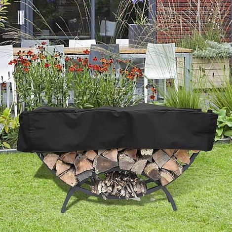 Couverture de Support de Bois de Chauffage Crescent, Protection de Stockage de Tas de Bois Demi-Rond pour Intérieur Extérieur, Couverture Résistante Aux Intempéries, noir (1/5)