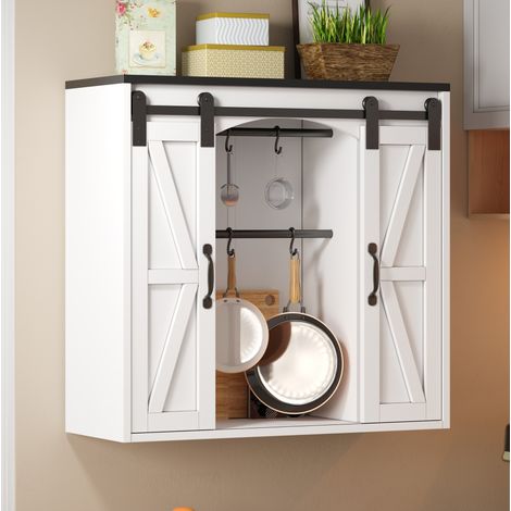 Mobile pensile da cucina a 2 ante scorrevoli con ripiani regolabili, 80 x 31 x 76 cm, MDF bianco (1/5)