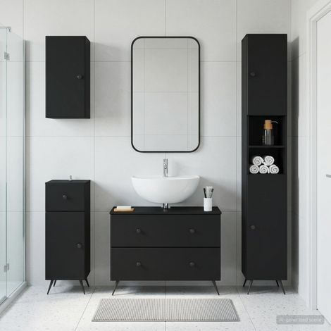 vidaXL 4 Piece Bathroom Cabinet Set BREDA Black Engineered Wood (1/5)