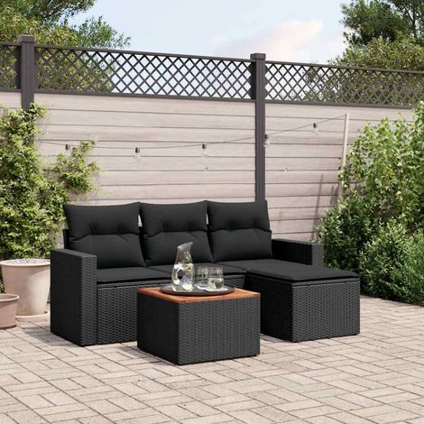 vidaXL Set de muebles de jardín 5 pzas y cojines ratán sintético negro (1/5)