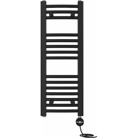 NRG Prefilled Thermostatic Electric Curved Heated Towel Rail Radiator 800 X 300mm Black (1/5)