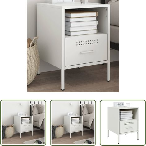Nachtschrank - Nachttisch Weiß 36x39x50,5 cm Stahl (1/5)
