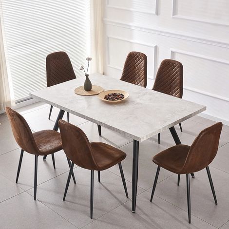 AINPECCA 150CM90CM Grey Dining Table and Dining Chairs 6 Set Padded Chairs Home Kitchen(1 TABLE+6 BROWN CHAIRS)