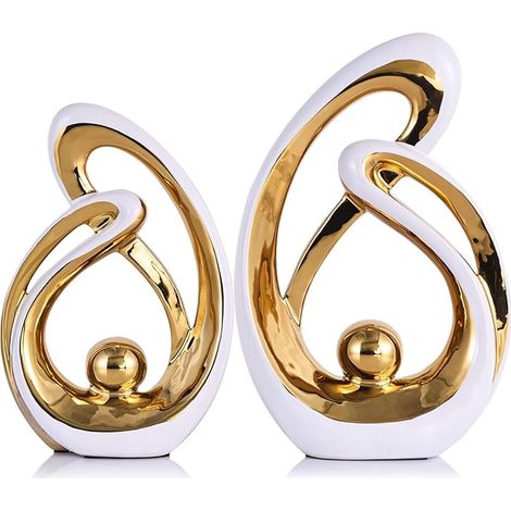 Blanc et Or Statue en Céramique pour décoration d'intérieur étagère de Chambre Meuble TV Table Basse pièce maîtresse esthétique (1/5)