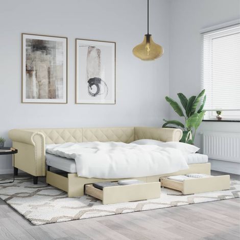 Tagesbett Ausziehbar mit Schubladen Creme 90x200 cm Kunstleder (1/5)