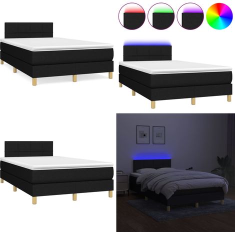 Sommier à lattes de lit matelas et LED noir 120x190 cm tissu - Sommier Tapissier - Lit Noir - Matelas Ressort Ensaché - LED Colorée - Chambre À Coucher - Home & Living (1/5)