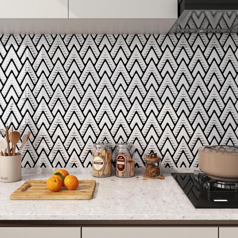 Mosaique Carrelage Adhesif Mural Cuisine Blanc Credence Adhesive pour Cuisine Mosaique Blanc Stickers Carrelage Salle de Bain Étanche Stickers Muraux Salle de Bain Carreaux 30×30CM 5 Dalles (1/5)