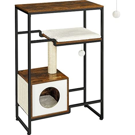 FEANDREA PCT112X01 Arbre à chat Meuble 2 en 1 Vintage Marron (1/5)