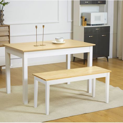 Panca a 2 posti in legno di pino bianco, 102 x 36 x 45 cm, portata max 220 kg, OKWISH (1/5)
