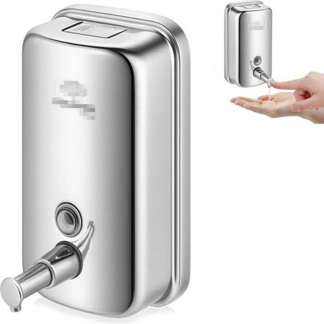 Distributeur de savon mural, 1000 ml, acier inoxydable 304, rechargeable, bouton-poussoir étanche, installation par vis, pour usage commercial et privé (1/5)