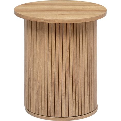 Table à café ronde en placage effet bois coloris naturel - Diamètre 45 x Hauteur 50 cm -PEGANE- (1/3)