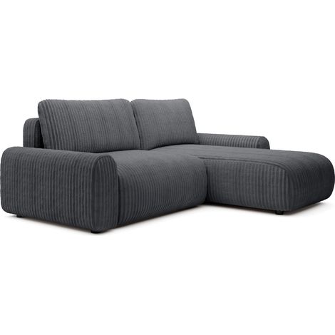 Selsey Lelu – L-Form Ecksofa mit Schlaffunktion, Bettkasten und Cord, beidseitig montierbar, Dunkelgrau