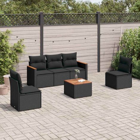 vidaXL Set de sofás de jardín 6 piezas y cojines ratán sintético negro (1/5)