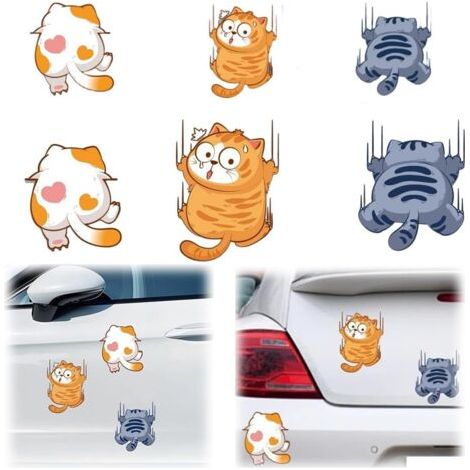 6 Pcs Stickers Voiture Chat Humour, Stickers Chat, Autocollants Pour Voiture Motif Chats (1/5)