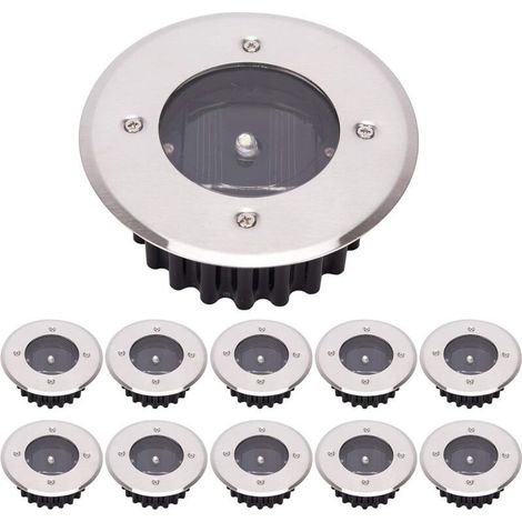 LED Lampe solaire au sol 10 Pack, lumière extérieure, Réverbère Lumières, Ensevelies Lumière, étanche IP65 (Blanc Froid, Rond) [Classe énergétique A+] (1/5)