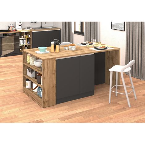 Îlot de cuisine moderne 168 cm anthracite mat/chêne wotan Solena (1/5)