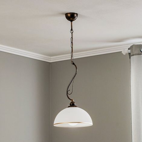Suspension rétro bronze patiné verre blanc-or E27 15W (1/2)