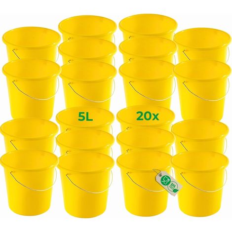 Novaliv 20 pièces seau 5L jaune avec échelle de mesure - seau de nettoyage 5 litres 22,5 cm Pratique et polyvalent avec échelle pour la maison et