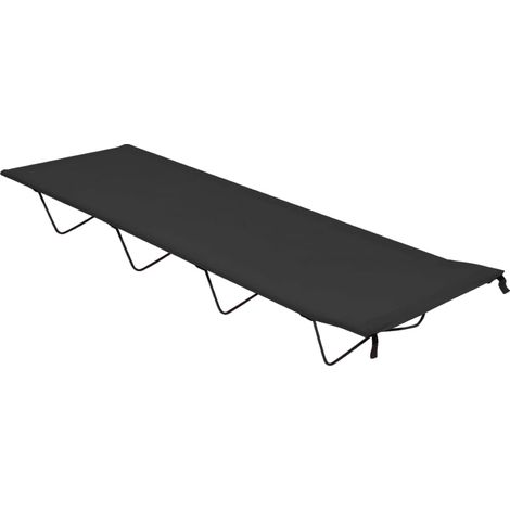 Lit de camping Relax Transat de jardin Chaise longue pliable 180x60x19 cm Tissu Oxford et acier Noir -FR18497 (1/5)