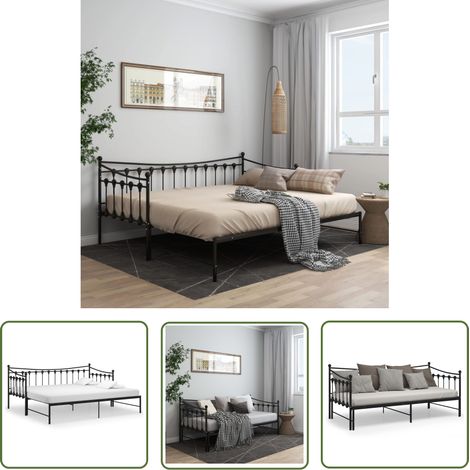 The Living Store Ausziehsofa Bettgestell Schwarz Metall 90x200 cm - Sofabet - Ausziehsofa - Schlafsofa - Gästebett - Doppelbett (1/5)