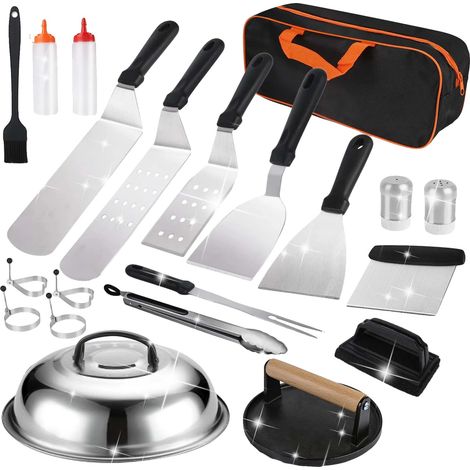 Juego de 29 utensilios para barbacoa de acero inoxidable con diseño ergonómico. (1/2)