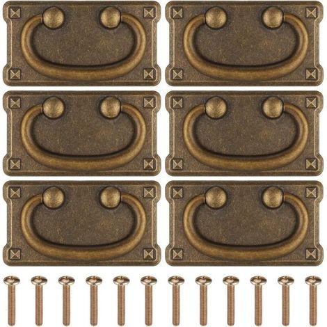 Poignee de Meuble Vintage, 6 Pièces Poignée de Tiroir à Anneau Antique, Poignée de Commode en Alliage de Zinc, Poignées de Tirage Boutons Tiroir pour Armoire,Tiroir,Placard,Portes avec Vis, 96x52mm (1/4)