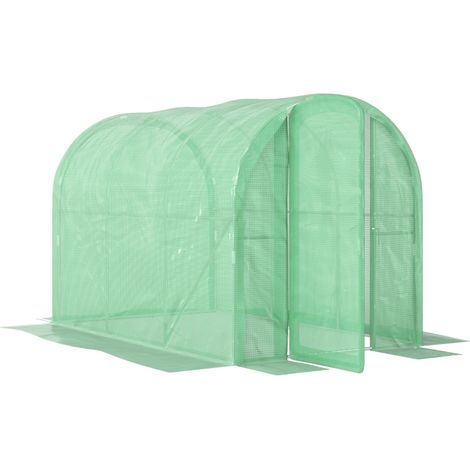 3 x 2 x 2m Polytunnel Greenhouse with Hinged Door, Walk-in Grow House Tent with PE Cover and Galvanised Steel Frame, Green