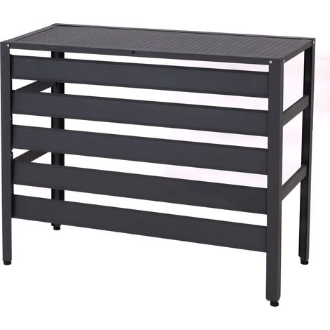 [JAMAIS UTILISÉ] Habillage en aluminium pour climatiseur/pompe à chaleur HHG-944, couverture grille de protection étagère pour plantes, métal 73x90x38cm, gris