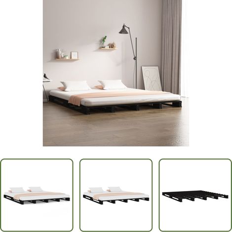 Lit en bois - Lit de palette sans matelas noir bois massif (1/5)