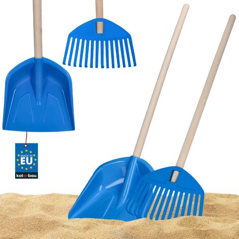 KOTARBAU® Pelle Enfant, Rateau Enfant, avec Manche en Bois, PVC, Pelle Rateau Enfant, Outils de Jardin pour Enfants, Râteau à Feuilles, Pelle à Sable 74 cm, Bleu (1/5)
