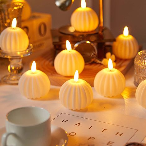 Bougie Citrouille Sans Flamme - LED Pile - Décoration Automne Halloween Thanksgiving - 1 Pièce (1/2)