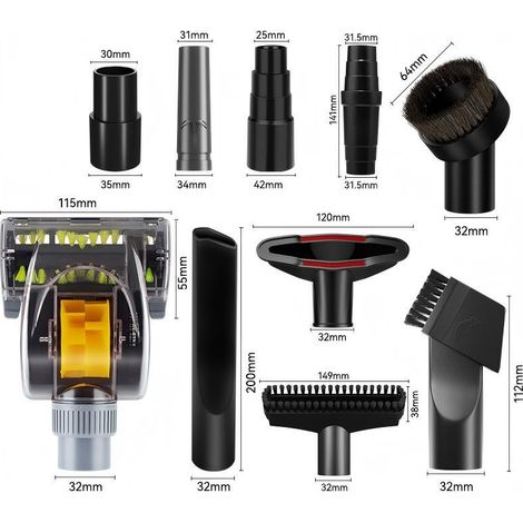 Set da 10 pezzi adatto agli aspirapolvere Philips Midea, comprendente spazzola piatta, spazzola rotonda, bocchetta di aspirazione e accessori universali da 32/35 mm.