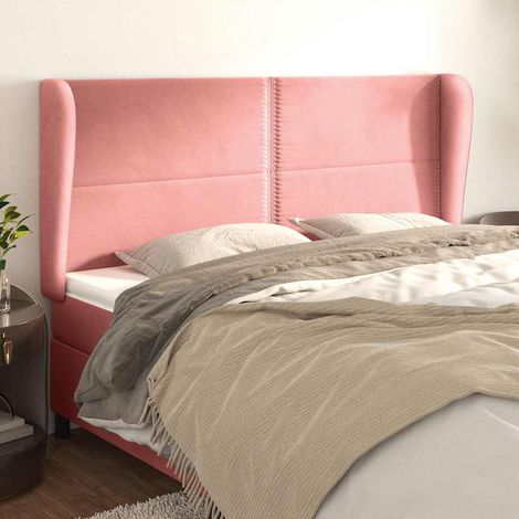 Tête de lit avec oreilles en velours rose réglable 163 x 23 x 118/128 cm, 21.35kg - PANGIVO (1/5)