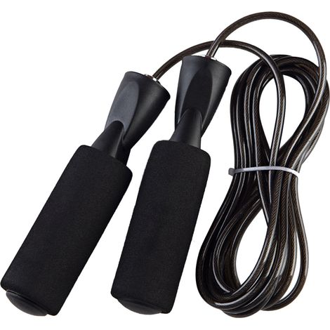 Corde à Sauter Ajustable en Longueur avec Poignée en Mousse Antidérapante, Câble Acier pour Exercice Rapide en Extérieur, Noir (1/5)