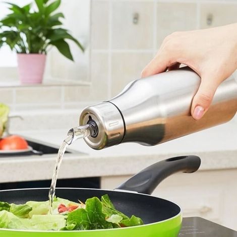 Bottiglia per olio antigoccia, bottiglia per olio d'oliva in acciaio inox, dispenser per olio a prova di perdite, beccuccio antipolvere (1000 ml) (1/4)