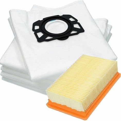 Sac Filtre Ouate - Filtre Plat - Pour Aspirateur Karcher WD4 WD5 WD6 MV4 MV5 MV6 - 10 Pièces + 1 Pièce (1/5)