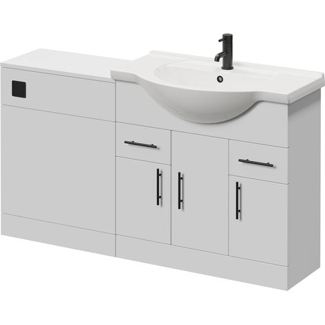 Alexander James Cento Gloss White 1450mm 3 Door Vanity Unit Toilet Suite - 1450mm - Matt Black 96mm Bar HandleWithout James Toilet Pan