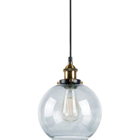MINKUROW Lámpara Colgante De Vidrio Industrial Vintage Acabado De Metal Bola De Vidrio Transparente Pantalla Redonda Lámpara Colgante De Loft Lámpara De Techo Retro Lámpara Vintage (Gris Humo, 20 Cm) (1/5)