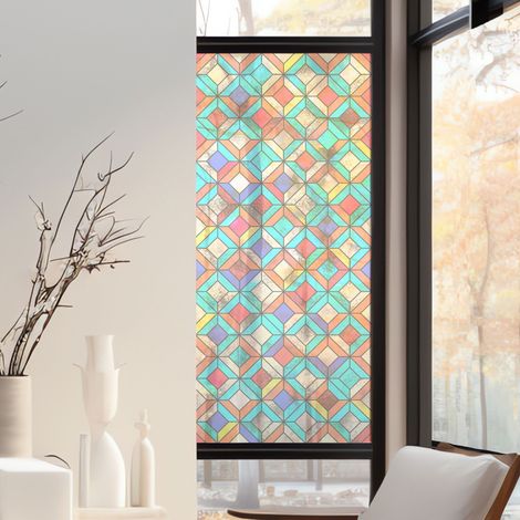 Stickers décoratifs électrostatique, losanges effet dépoli, géométrique, raccordable, effet vitrail, 150 cm X 67,5 cm (1/2)