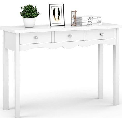 Goplus – Table de console en bois blanc 100 x 32 x 75 cm – 3 tiroirs – MDF résistant à l'usure – Style moderne pour salon, chambre, bureau (1/5)